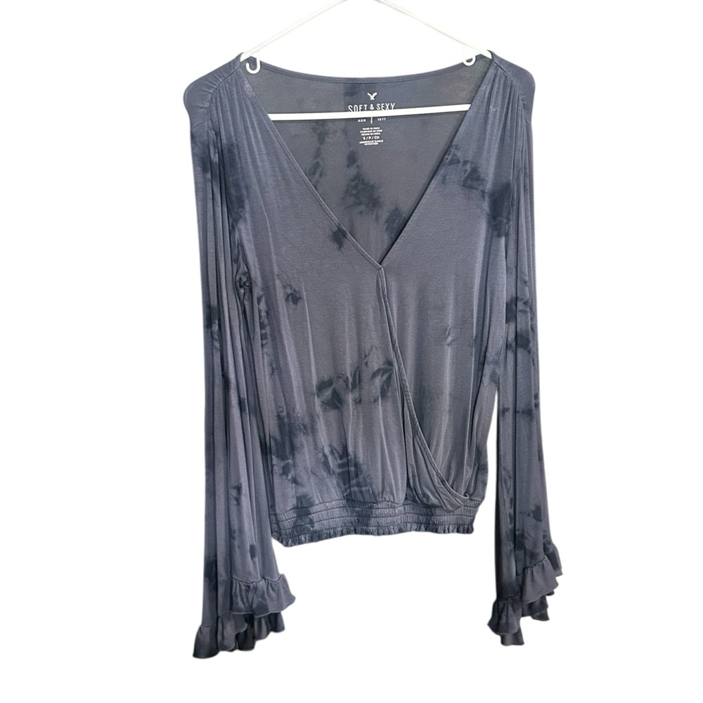 American Eagle Outfitters Charcoal Tie-Dye Blouse